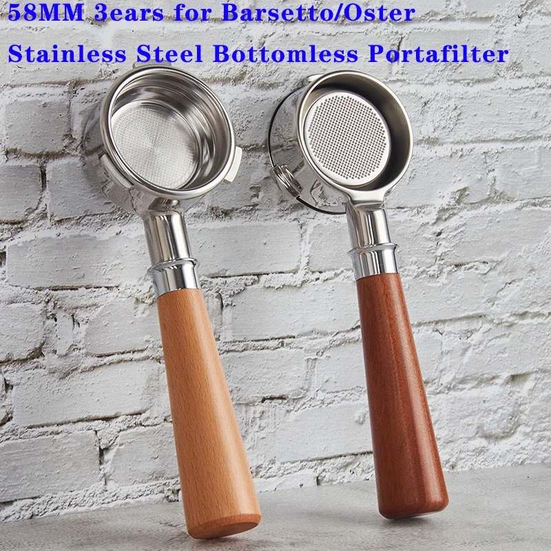 Coffee Equipment Brands - 58 ミリメートル 3 耳底なしポルタフィルター Barsetto/オスターコーヒーマシン用ステンレス鋼エスプレッソハンドルフィルターバリスタツール