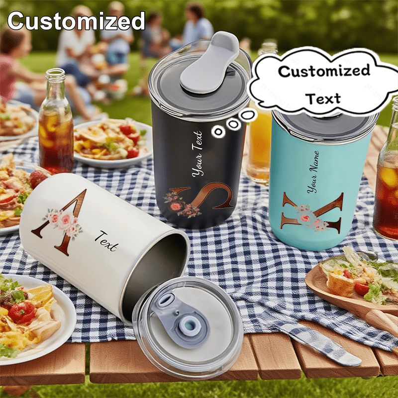 Coffee Equipment Camping - カスタム花柄モノグラム入りイニシャルタンブラー、パーソナライズされたテキスト入りステンレス製トラベルカップ（蓋付き）、再利用可能なコーヒーマグ。