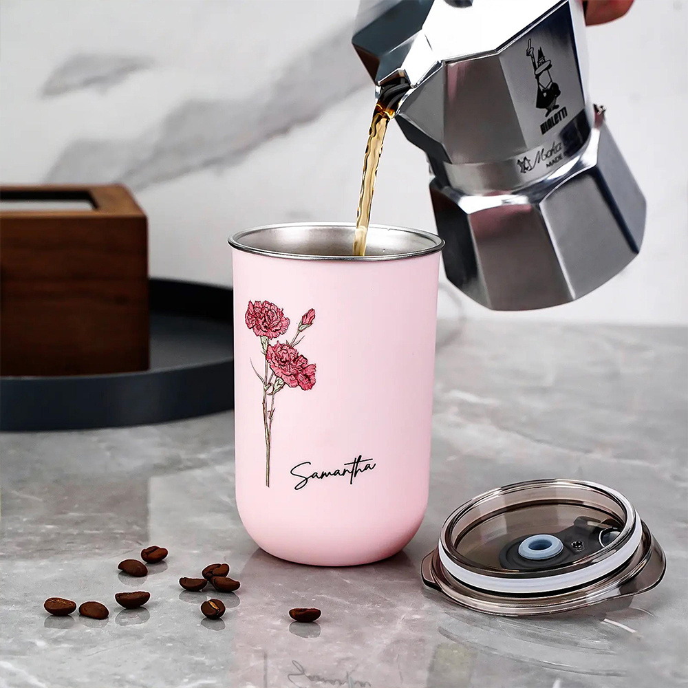 パーソナライズされた誕生花柄コーヒータンブラー、カスタムネー - Coffee Equipment Gift のレビューと価格
