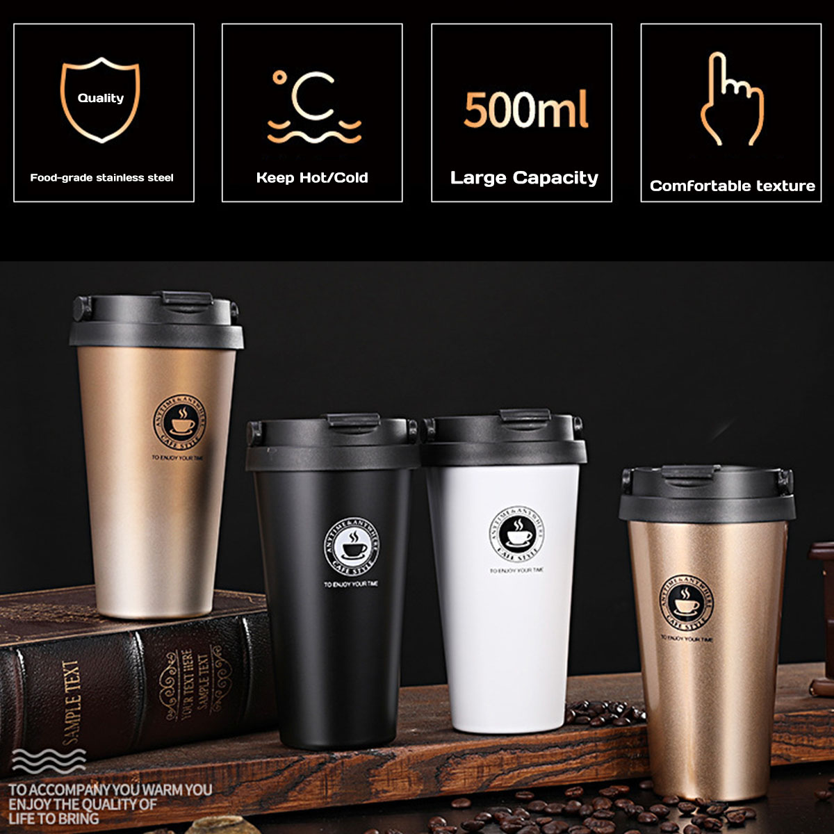 保温保冷トラベルコーヒーマグ 16オンス ステンレス鋼製タン - Coffee Equipment Gift のレビューと価格